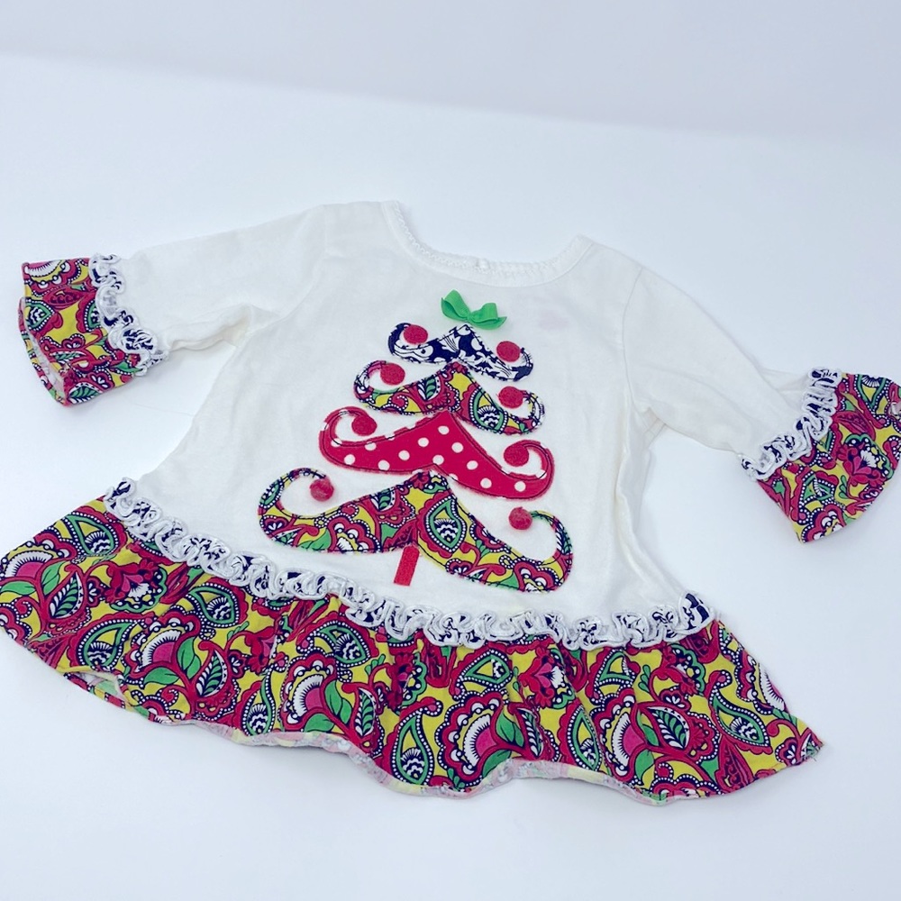 Nursery Rhyme Paisley Christmas Tree Patch Work Top Size 12 Month